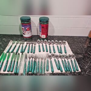 40 Piece Vintage Christmas Stainless Steel Silverware With Collector's Tin